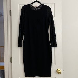 Black body con dress with lace sleeves and lace back Uk size 14/US 10